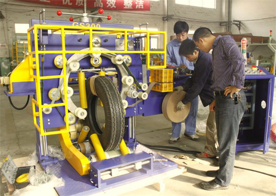 High Efficient Rim And Tire Packing Machine Customized HMI Operation 2-4m/Min Roller Speed
