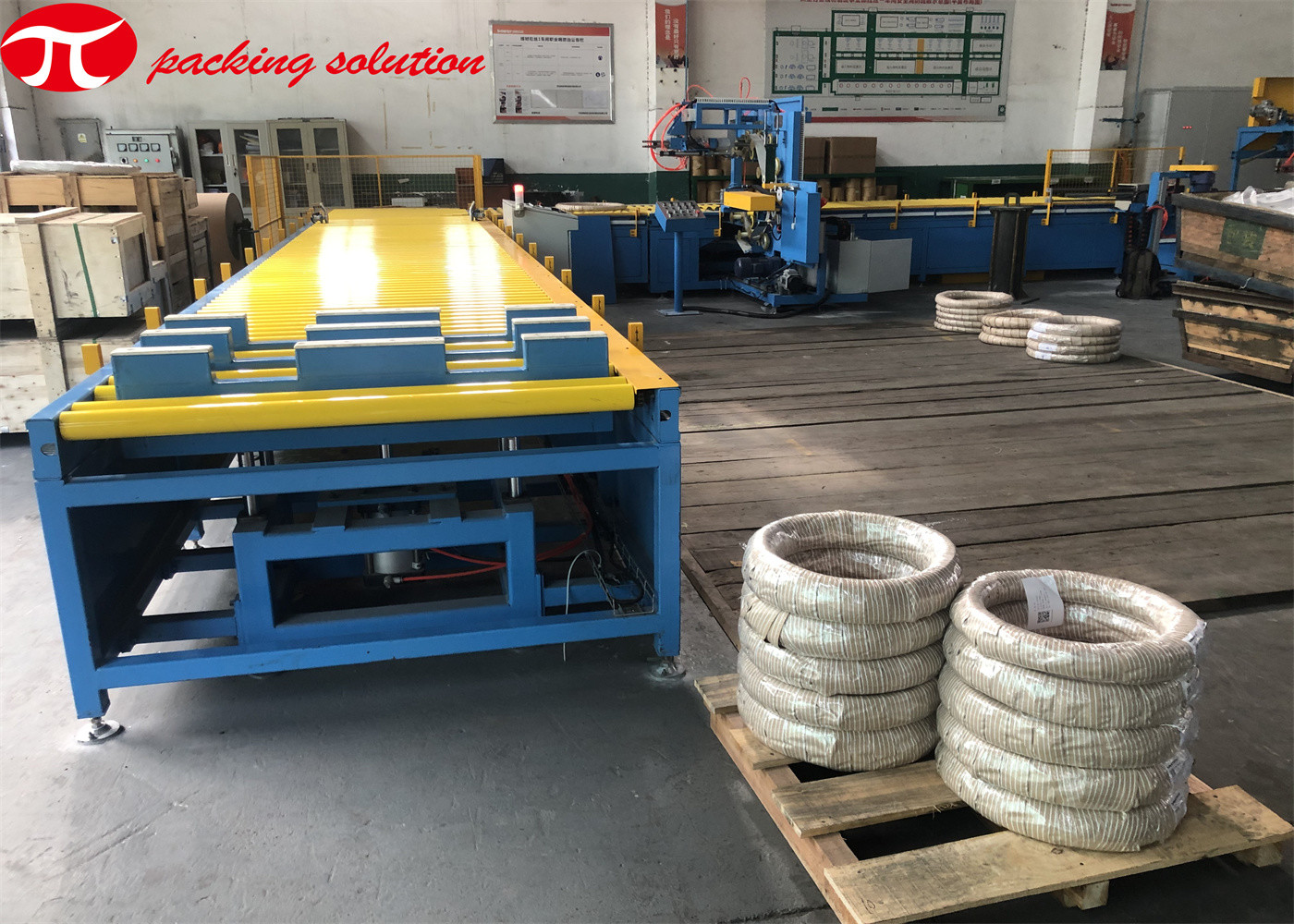 Customized automatic copper coils packing line with weighing and wrapping machine